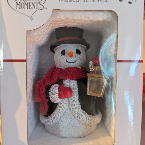 Precious Moments Festive Snowman Ornament - Lights Up And Plays Music - Picture 1 of 2